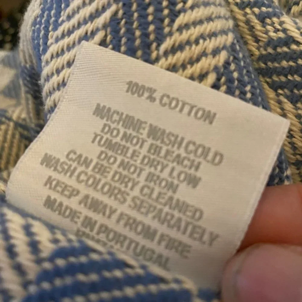 Linea Casa Sferra Cotton Throw Fringed Blue White Geometric Made in Portugal - Picture 5 of 5